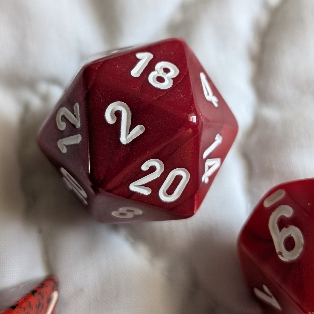 Chessex Red Dice Set Dungeon And Dragons Or AD&D Pathfinder 7 Die Mixed Patterns - Picture 7 of 12